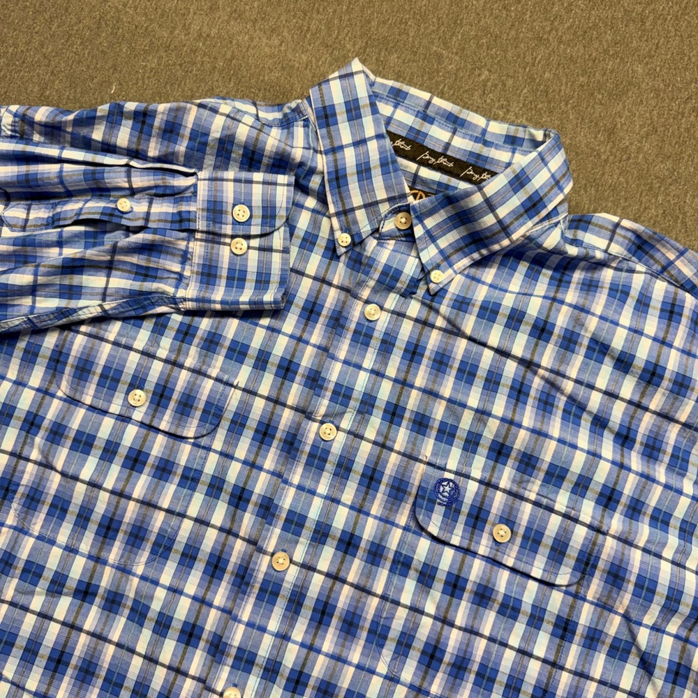Wrangler George Strait Mens Blue Plaid Long Sleeve Western Shirt WTMH30654